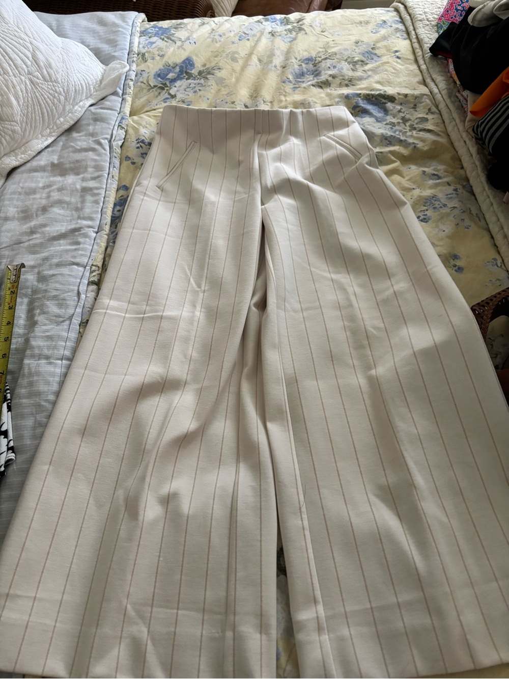 Chico's Cream Pinstripe Juliet Wide Leg Trousers